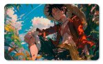 Tapete de Monkey D. Luffy descansando en una isla tropical bajo un cielo azul brillante impreso por QuintaProjects.