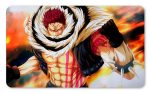 Tapete de Charlotte Katakuri de One Piece con fondo de llamas y aura de combate impreso por QuintaProjects.