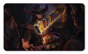 Tapete Twisted Fate inspirado en League of Legends, maestro de las cartas haciendo volar su baraja sobre la mesa